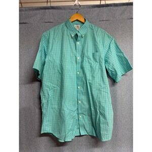 VTG LL Bean Traditional Fit L Mens Blue Green Plaid Button Up short sleeve